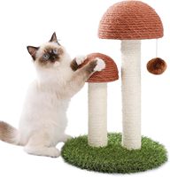 Griffoir pour chat interactif moderne et écologique, style champignon, hauteur réglable, avec balle jouet, emballé en carton