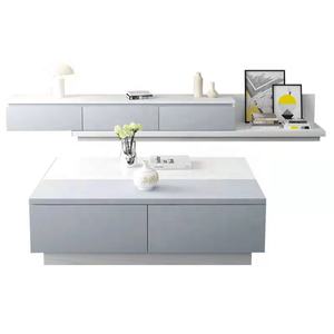 Meubles de salon contemporain Mdf, <span class=keywords><strong>Table</strong></span> moderne Extensible en bois blanc, Set avec <span class=keywords><strong>Console</strong></span> réglable pour Tv et <span class=keywords><strong>Table</strong></span> basse, livraison gratuite - Product Image 1