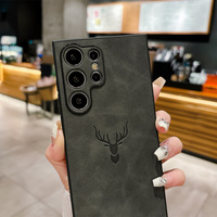 Étui en cuir PU mat avec motif de cerf en relief pour Samsung Galaxy S24 S23 S22 S21 Ultra Plus FE A55 A54 A53 A52 A34