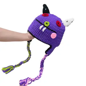 Cute Kids Baby Monster Earflap Hat Halloween Crochet Braids Earflap Cap for Toddler Boys Girls