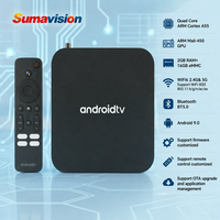 Lecteur multimédia Sumavision 4K 2 Go + 16 Go Quad Core Android 9 Noir Boîtier TV Android HDR/H265 WiFi5 (802.11ac) Télécommande vocale OTT 1 an