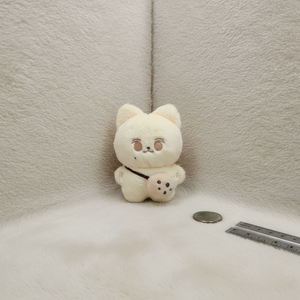 Customized 5mm Ultra Soft Fabric 10cm Yellow <b>Cat</b> Keychain with Cookie Mini <b>Backpack</b>, PP Cotton Filling - Product Image 2