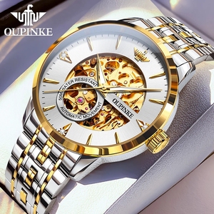 OUPINKE 3308 Montres automatiques japonaises pour hommes, marque originale, montre-bracelet mécanique à double face ajourée, montres dorées de luxe haut de gamme - Product Image 1