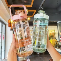 Bouteille d'eau de motivation en plastique transparent avec marqueur de temps et paille de 2l sans BPA