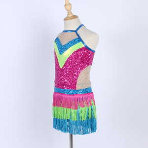 Body da ballo con paillettes colorate e brillanti, grazioso costume da ballo <span class=keywords><strong>latino</strong></span> per ragazza, con 3 strati di nappe, per performance sul palco, abbigliamento da ballo jazz - Product Image 2