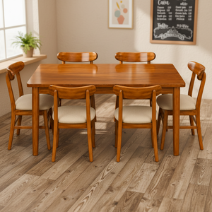 Best Indonesia furniture product 1 <b>set</b> of 1 dining table and 6 cushioned chairs for <b>restaurant</b> cafe living room - Product Image 2