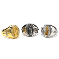 Hip Hop 18K Or PVD Placage En Acier Inoxydable Grand Anneau Cubique Zircone Punk Étanche Vierge Marie Anneaux Mâle Hommes