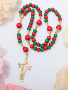 Chapelet en bois fait main avec croix religieuse catholique, bijoux pour la sainte <span class=keywords><strong>communion</strong></span>, baptême, cadeaux d'église - Product Image 6