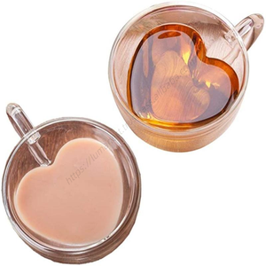 Tazas de Vidrio de Doble Pared con Forma de Corazón O351, Resistentes, para Té, Leche, Limón, Bebidas, Tazas de Café para Enamorados, Venta al Por Mayor - Product Image 1