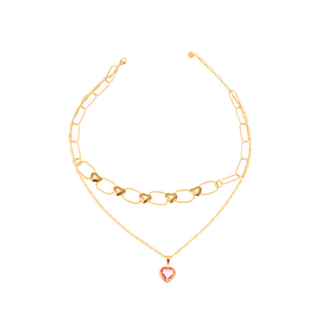 Collar en capas chapado en oro con colgante de corazón de acero inoxidable 316L, joyería de moda - Product Image 2