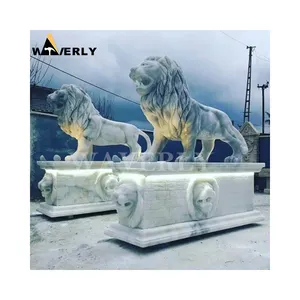 Guardian Lions Carving Sculpture Garden Carving Modern Stone Decorative Animal Marble Lion Sculpture