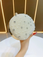 Sac de soirée élégant en forme de boîte ovale avec perles, sac à chaîne orné de diamants, sac de soirée élégant pour banquet, sac de mariage, Bolsa Feminina