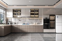 Set Dapur Modern Lengkap dari Baja Anti Karat dengan Backsplash Resin Laminasi, Kabinet Marmer, Keran, Engsel, Wastafel, Prefabrikasi untuk Apartemen