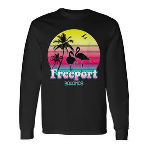 Freeport Bahamas T-shirt a maniche lunghe retrò tropicale con design da vacanza - Product Image 1