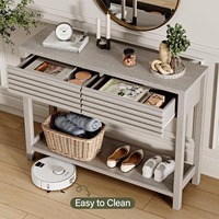 Table console moderne en bois d'ingénierie gris anti-basculement avec 2 tiroirs et étagère de rangement pour couloir et entrée