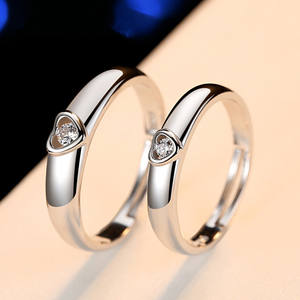 महिला पुरुषों के लिए रोमांटिक जोड़े शादी की अंगूठी दिल जिरकॉन एडजस्टेबल रिंग - Product Image 2