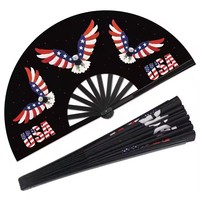 Éventail à main en bambou, éventail en plastique, grand modèle 33 cm (13 pouces), portable, léger, durable, double face, pour festivals, fêtes, mariages et événements