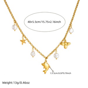 Ocean Style Pendant Necklace With Dolphin Starfish Pearl Charms Stainless Steel Jewelry For Women Fashion Accessory - Product Image 3