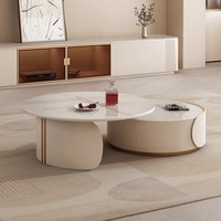 Nouvel Ensemble de Tables Basses Rondes en Bois et Marbre, Design Crème Moderne de Luxe, Multifonction avec Tiroirs pour Salon, Meuble Décoratif