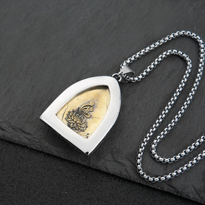 Collar con colgante de Buda de estilo chino Yunnique, cadena larga de plata tibetana para hombre, joyería de regalo con engaste de bisel, diseño geométrico JD215 - Product Image 3
