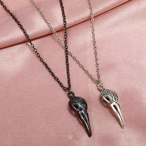 Gótico negro plata Cuervo collar hombres regalos de Halloween personalizado Punk hueso tótem Cuervo cráneo colgante collar para mujeres - Product Image 1