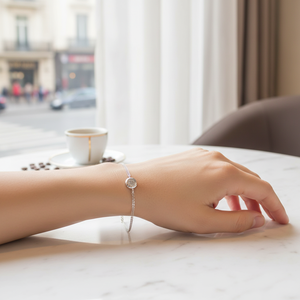 Precio de fábrica piedra blanca diseño redondo geométrico encanto pulsera turco hecho a mano venta al por mayor 925 joyería fina de plata esterlina - Product Image 3
