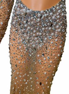 Abito Lungo <span class=keywords><strong>da</strong></span> Donna con Strass e Perle, <span class=keywords><strong>Vestito</strong></span> <span class=keywords><strong>da</strong></span> Sera per Matrimoni e Compleanni, Abito Sexy <span class=keywords><strong>da</strong></span> <span class=keywords><strong>Regina</strong></span> per Spettacoli, Outfit di Lusso Bianco per Club DS Gogo - Product Image 4