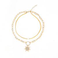 Collier pendentif étoile tournesol pour femme, chaîne de clavicule géométrique perlée avec strass, fourniture de bijoux en gros