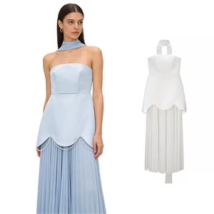 เดรสสีพื้นแบบผูกคอความยาวปานกลางประดับลูกปัดด้านล่างสำหรับสุภาพสตรี-แฟชั่นลำลองฤดูร้อนระบายอากาศได้ดี - Product Image 1