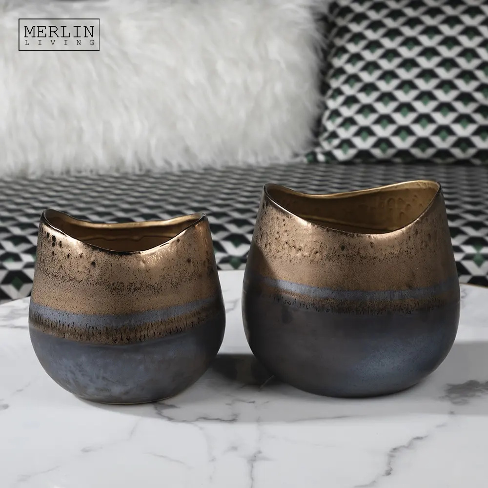 Merlin garrafa de flores curvada, garrafa de metal cinza vitrificada moderna, para decoração de mesa, decoração de casa, cerâmica, para potes de flores