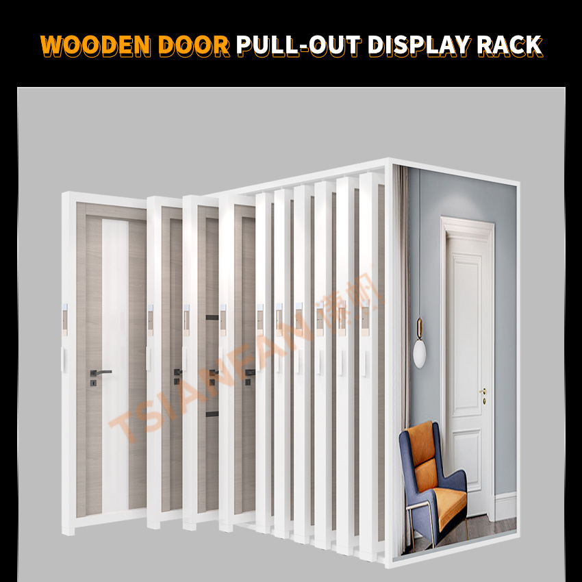 Frame Door Pull-out Interior Cabinet Stand Doors Racks Showroom Door Display Rack Tsianfan Factory Idea Custom Metal Slide Wood