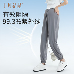 Pantalon de jogging en soie glacée pour femme, taille haute, coupe ample, protection solaire UPF 50+, fin et décontracté, collection Octobre Crystalline - Product Image 2