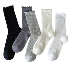 Women's Slouch Socks Solid Color Cotton Breathable Mid-Calf Ruffled Trim Casual Socks For Spring Summer - Product Image 5