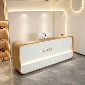 Mostrador de Recepción Moderno Color <span class=keywords><strong>Crema</strong></span>, Superventas, Personalizado, para Salón de Belleza, Mesa de Recepción Pequeña, Mostrador Circular para Salón de Uñas - Product Image 4