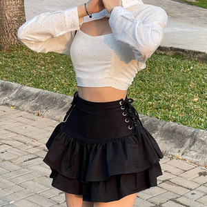 Falda AltGirl Streetwear <span class=keywords><strong>Mall</strong></span> <span class=keywords><strong>Goth</strong></span> para Mujer, Estilo Y2K E-girl, Cintura Alta, Mini Falda con Tiras, Estilo Gótico Oscuro, Punk, Ropa de Club Alternativa - Product Image 1