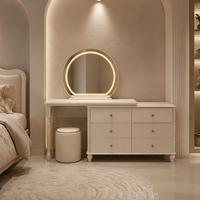 Coiffeuse moderne en MDF avec miroir lumineux sur pied et armoire de rangement multifonction pour chambre à coucher