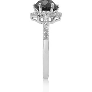 Anillo de Compromiso con Halo de Diamantes Negros Naturales, Oro Blanco de 10K, Corte Redondo, Estilo Solitario, Anillo de Diamantes para Mujer - Product Image 4