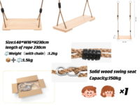 Balançoire en bois pour enfants, intérieur/extérieur, balcon, chambre, maison d'hôtes, cour, aire de jeux, jardin, balançoire suspendue en bois