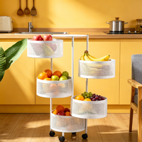 Chariot de rangement à 5 niveaux pour fruits et légumes, paniers en fil métallique robustes sur roulettes