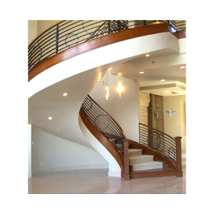 <span class=keywords><strong>Escalier</strong></span> courbé avec marches en noyer massif et balustrade en verre, pour intérieur de villa de luxe - Product Image 3