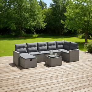 Conjunto de sofás de jardín de ratán sintético gris modular para exteriores, muebles de patio de estilo moderno con almacenamiento y mesa de centro - Product Image 2