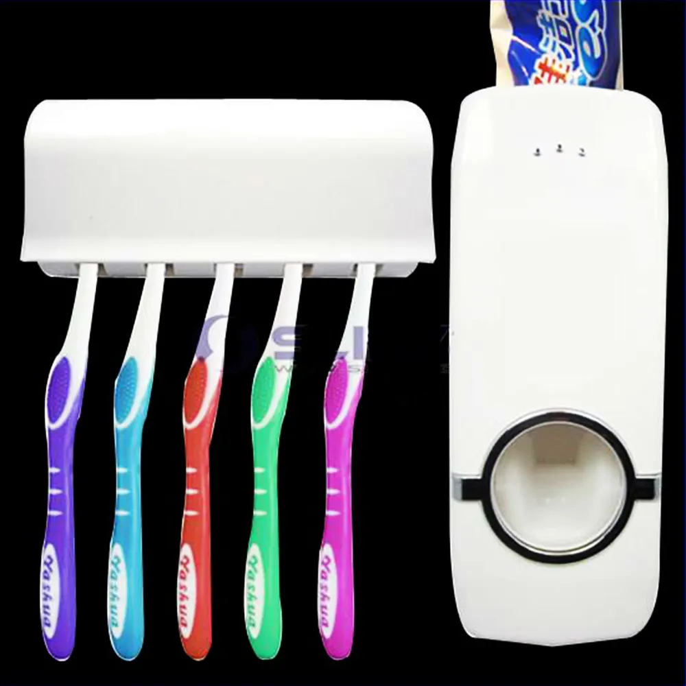 Dispensador de pasta de dientes Cepillo de dientes Caja de almacenamiento de baño Herramienta Caja de almacenamiento de cepillo de dientes automático con soporte de exhibición de cepillo de dientes