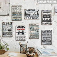 Letrero Metálico Retro Estilo Madera Envejecida con Tienda de Campaña: No Necesito Terapia, Solo Necesito Ir de Camping