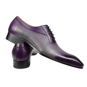 High-quality handmade Oxford lace-up leather dress shoes for casual autumn, gray and <b>purple</b> wedding shoes - Product Image 2