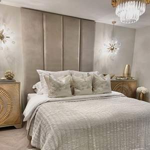 Moderno 3D Floral Dormitorio Panel de pared Terciopelo verde <span class=keywords><strong>Tela</strong></span> de gamuza Cuero Tapizado Tablero de <span class=keywords><strong>cabecero</strong></span> acústico - Product Image 5