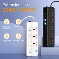 Enchufe de Extensión Universal SUZHERM con 4/5 Tomas de Corriente Alterna, 5 Puertos USB, 1 Puerto Tipo C, Interruptor de Control Principal, Protección Contra Sobrecarga, Cable de 2 m, IP20