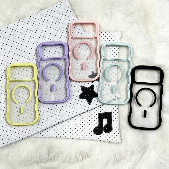 Candy Color Wave Edge Transparent Electroplate TPU+PC Magnetic Ring Anti-Drop Raised Protection Phone Case for Series