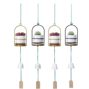 Factory Sale Ceramic Hanging Planter Creative Wind Chimes Design Metal Succulent Hanging Pot for Home Indoor Garden