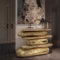 Wohnzimmer konsolen tisch im modernen Stil: Massivholz kern mit Messingblech verpackung, Marmor tischplatte, luxuriöser Eingangs bereich