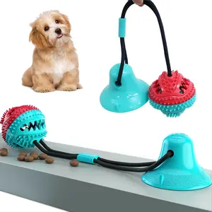 Custom Logo Rubber Extra Durable Dog Chew Toothbrush Toy Ball Suction Cup Pet Dog Teeth Cleaning Chew Toy